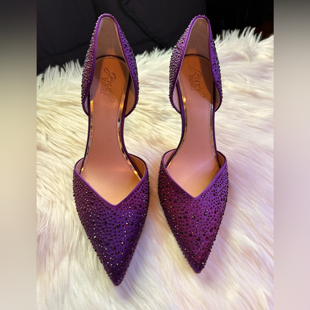 Jewel Badgley Mischka Purple on Purple Rhinestone Heels Sz 11